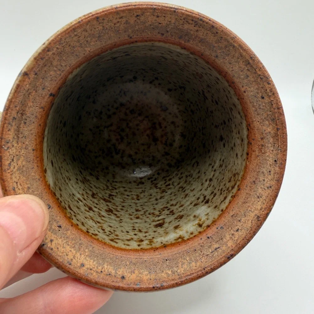 Vintage Studio Pottery Speckled Honey Pot with Lid Brown Tan Stoneware Jar